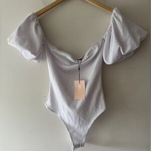 NEW!! Missguided Petite White Bardot Puff Short Sleeve Bodysuit